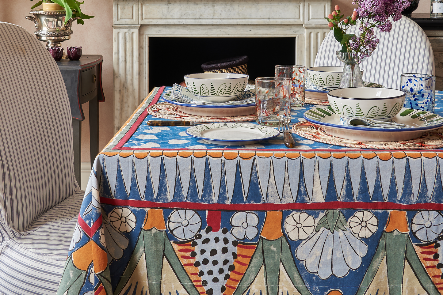 Faiza Tablecloth with Screen Printed Border
