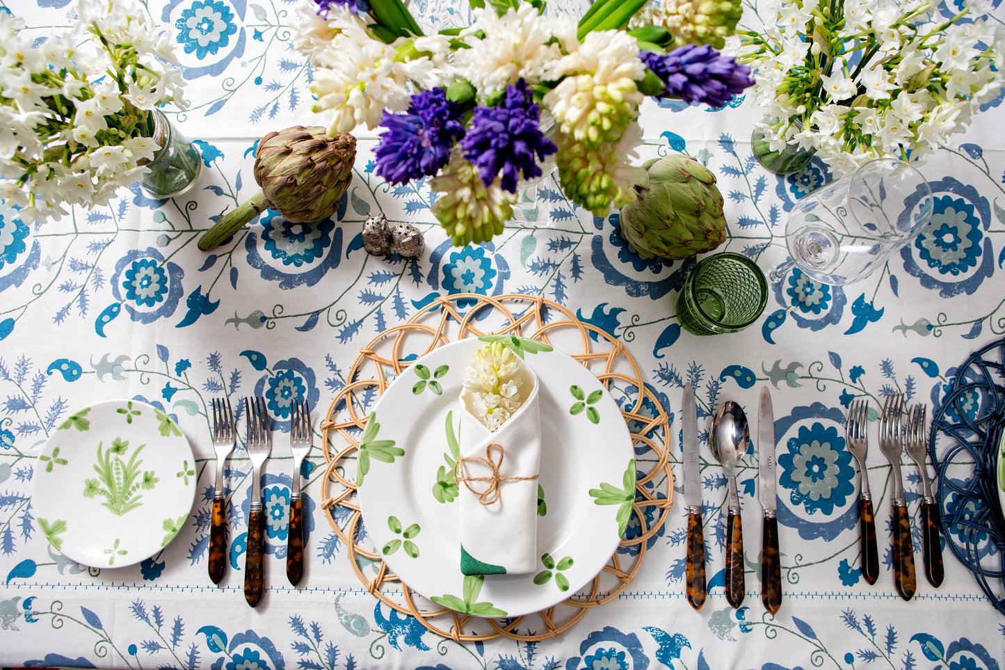 Green Summer Flower Ceramic Large Plate