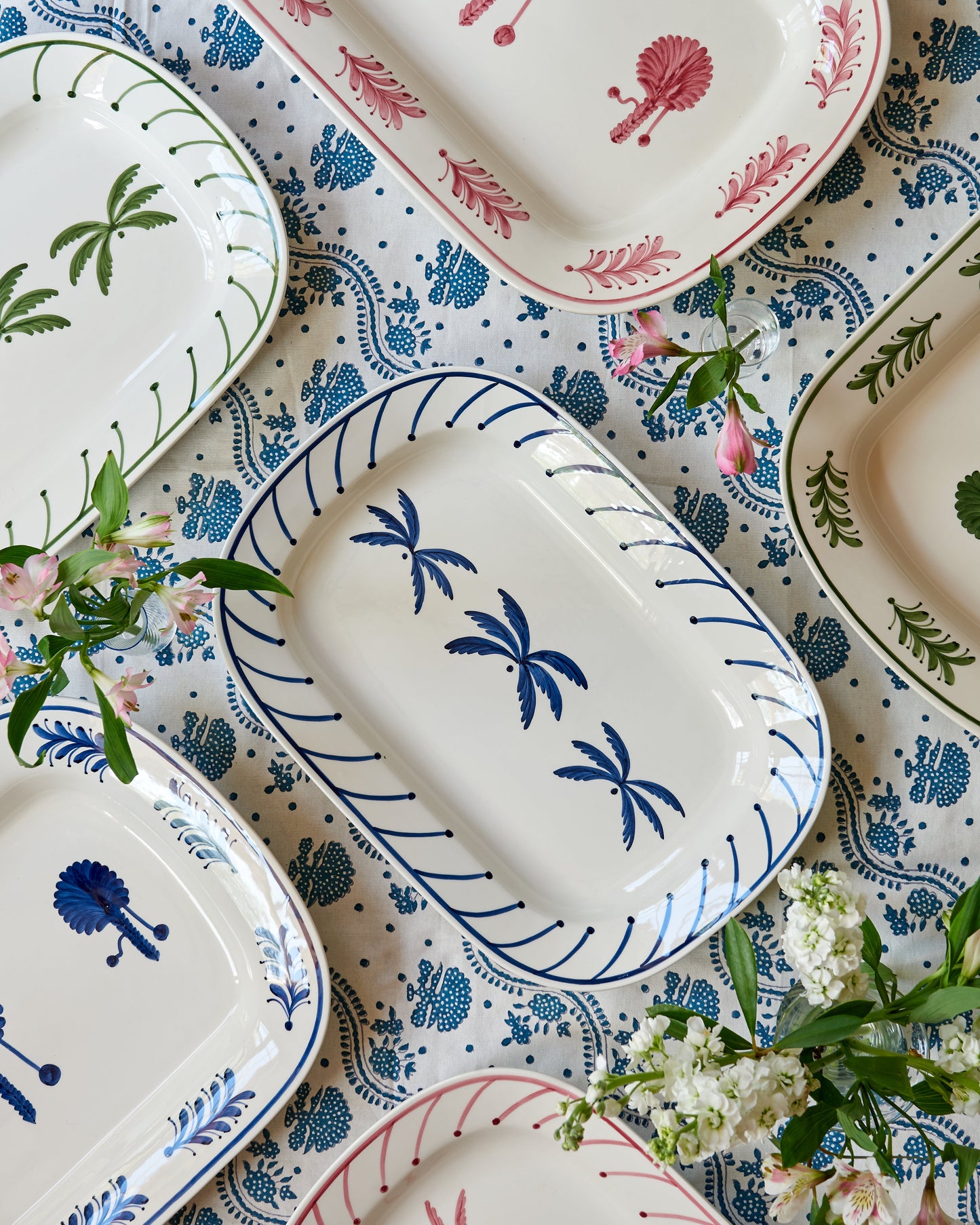 Blue Medium Palm Tree Ceramic Serving Platter