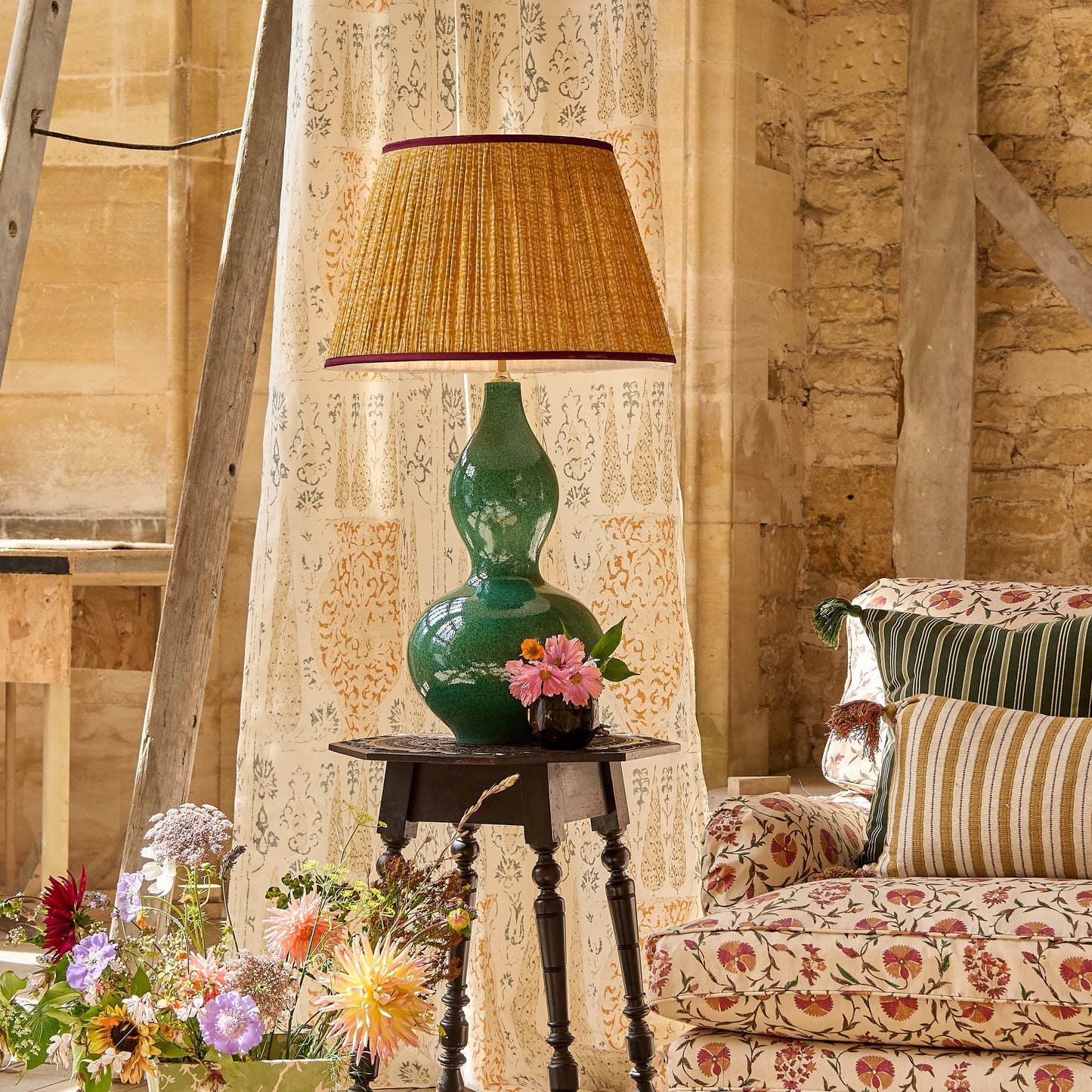 Dark Green Speckled Double Gourd Ceramic Lamp Base