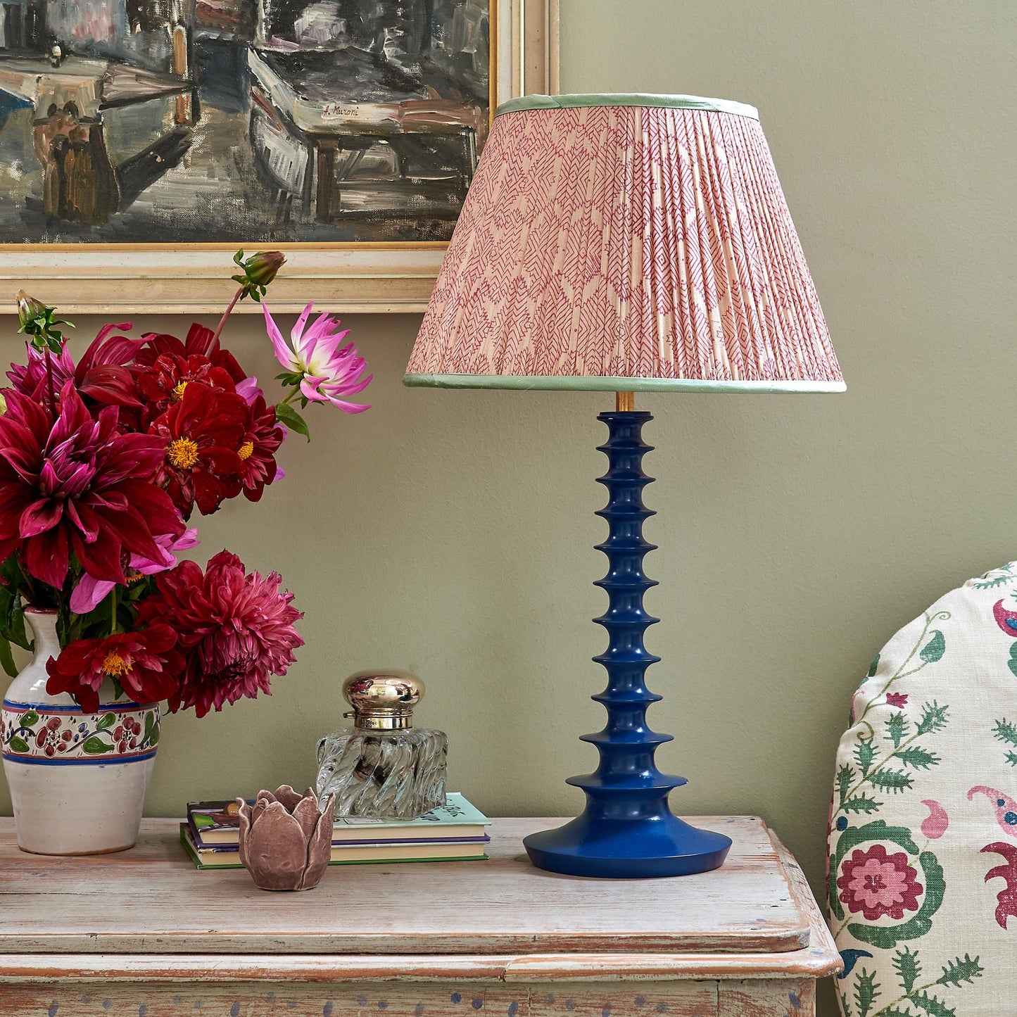 Blue Tiered Lacquer Wooden Lamp Base