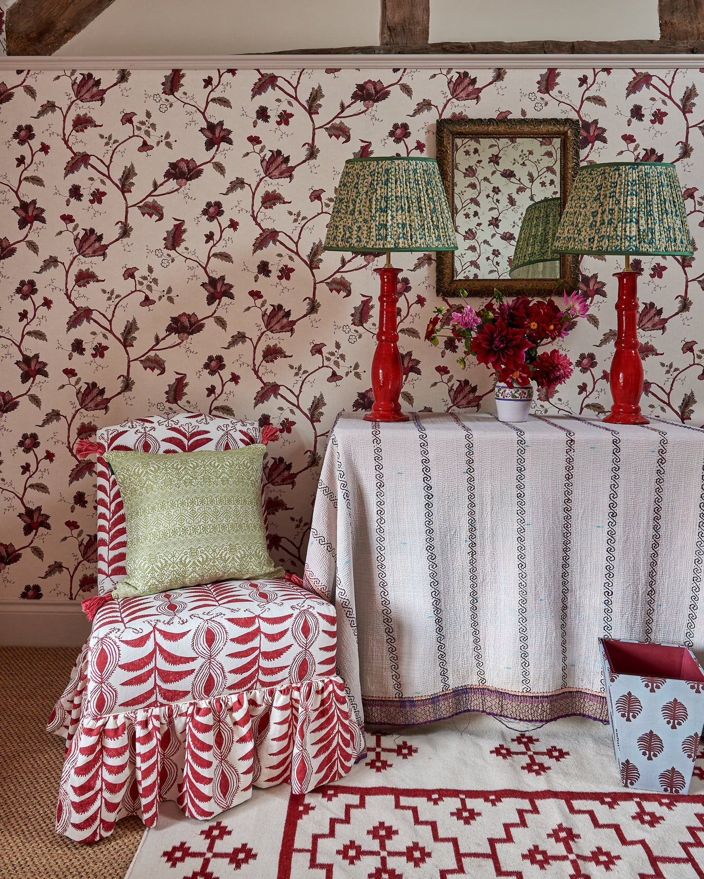 Slipper Chair in Zanzibar Raspberry with Loose Pleated Skirt