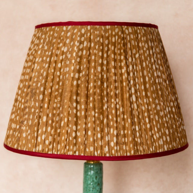 Penny-Morrison-Brown-and-White-Spotted-Pleated-SIlk-Lampshade-with-Pink-Trim-Straight-Empire-Pleated-Gathered-Unique-Stylish-Colourful-Quirky-Spotted-Patterned
