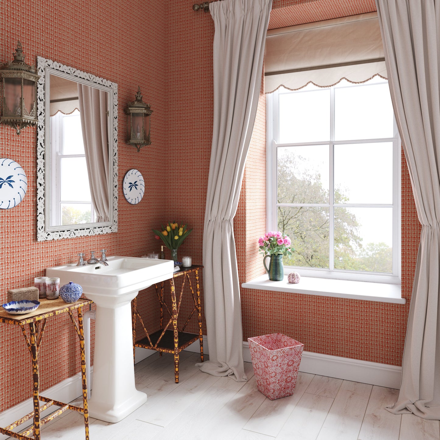 Ashok Orange on Natural Wallpaper Roll