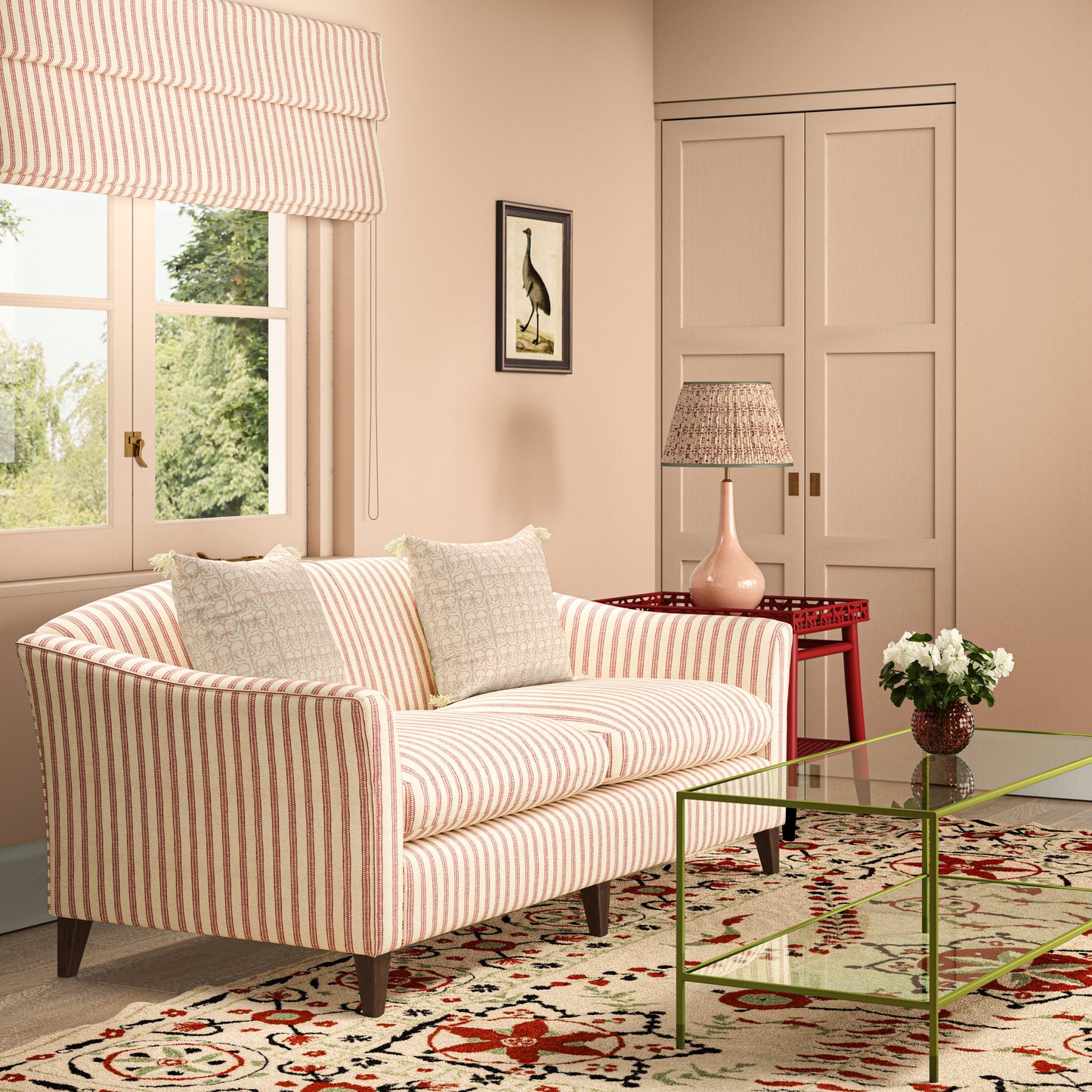 Ticking Stripe Rose Fabric