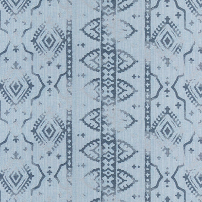 Diamond Border Stripe Blue Fabric