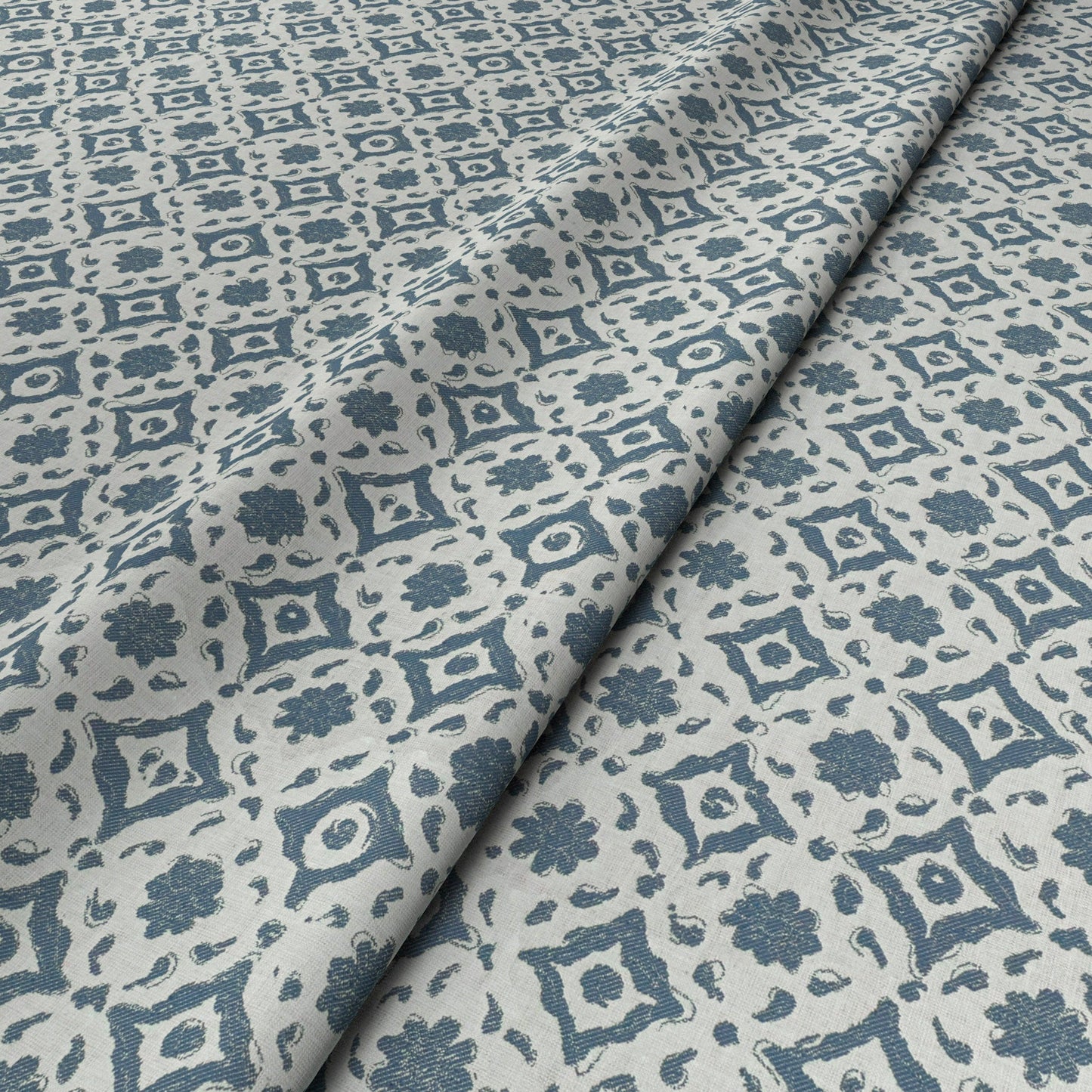 Floral Tile Blue Fabric