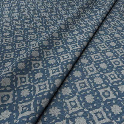 Floral Tile Blue Fabric