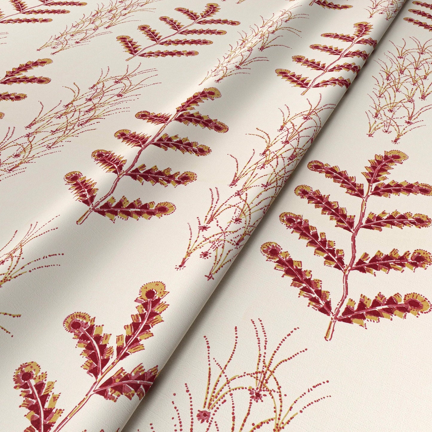 Madras Leaf Raspberry Fabric