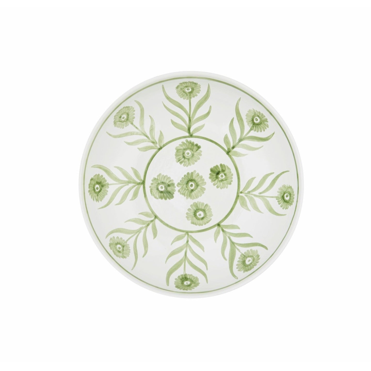 Green Summer Flower Ceramic Shallow Bowl
