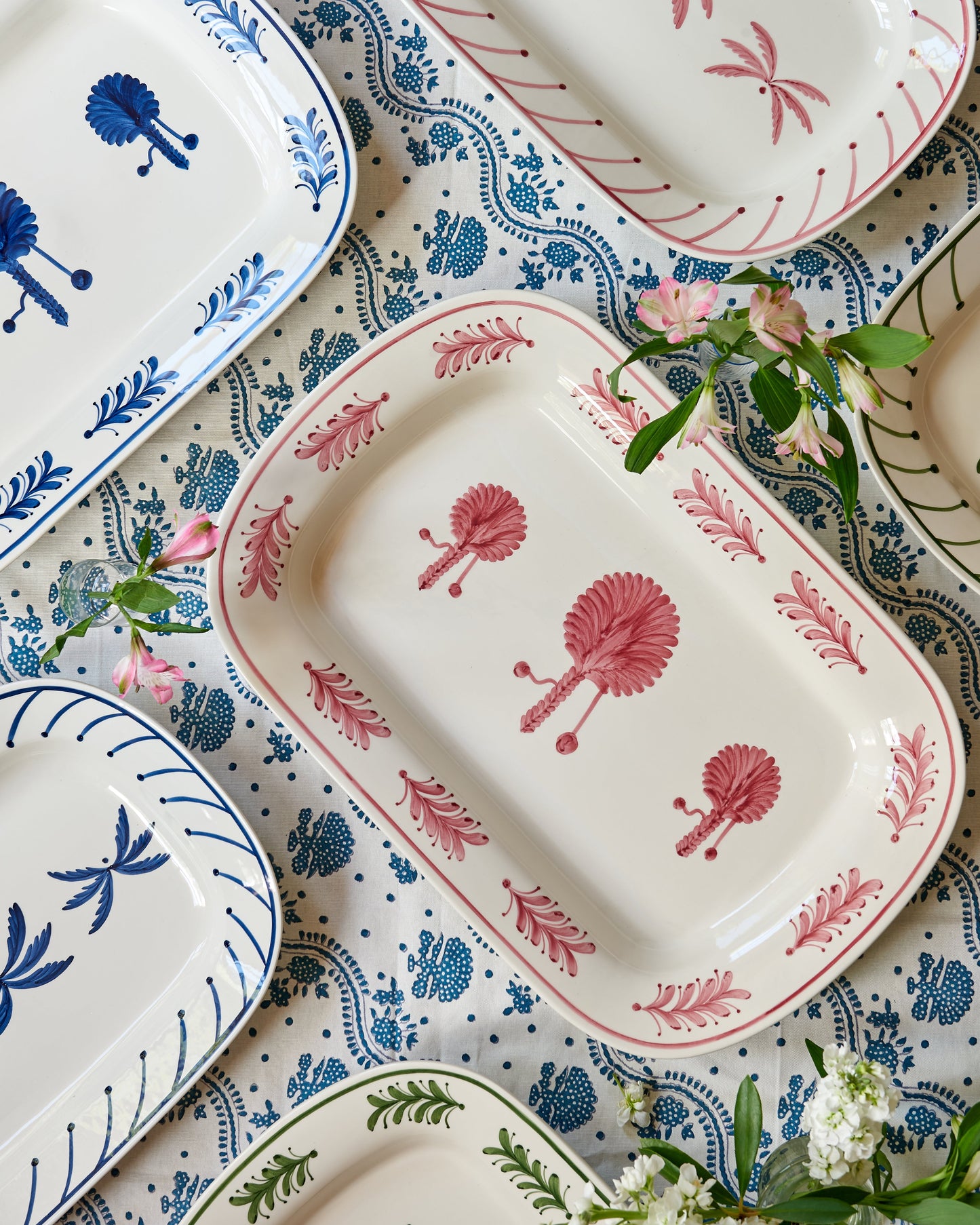 Pink Large Palm Tree Ceramic Serving Platter