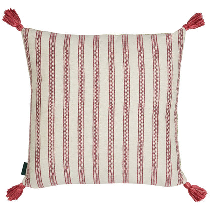 Buriam Lime and Ticking Stripe Rose Cushion with Pink Tassels