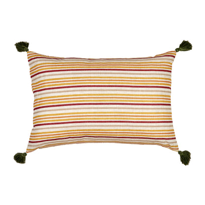 Charu Embroidered Rectangle Cushion with Green Tassels