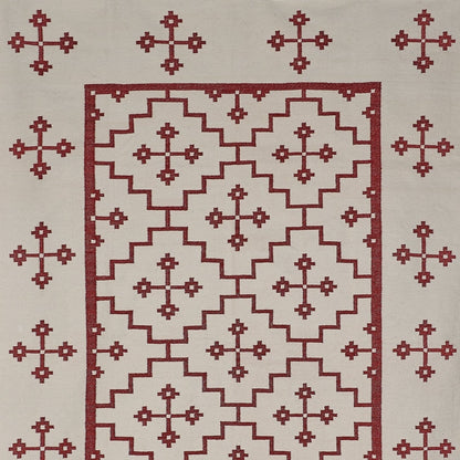 Red on White Geometric Rug