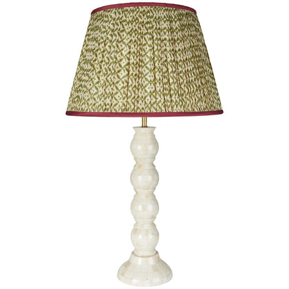 Green Trellis Pleated Silk Lampshade with Burgundy Trim