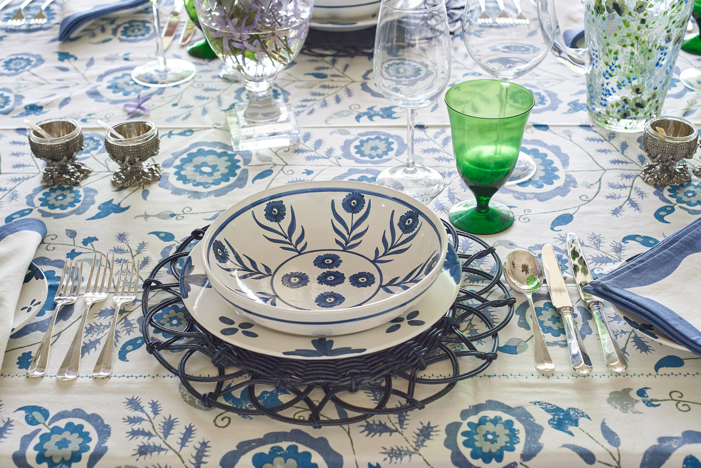 Blue Summer Flower Ceramic Pudding Bowl