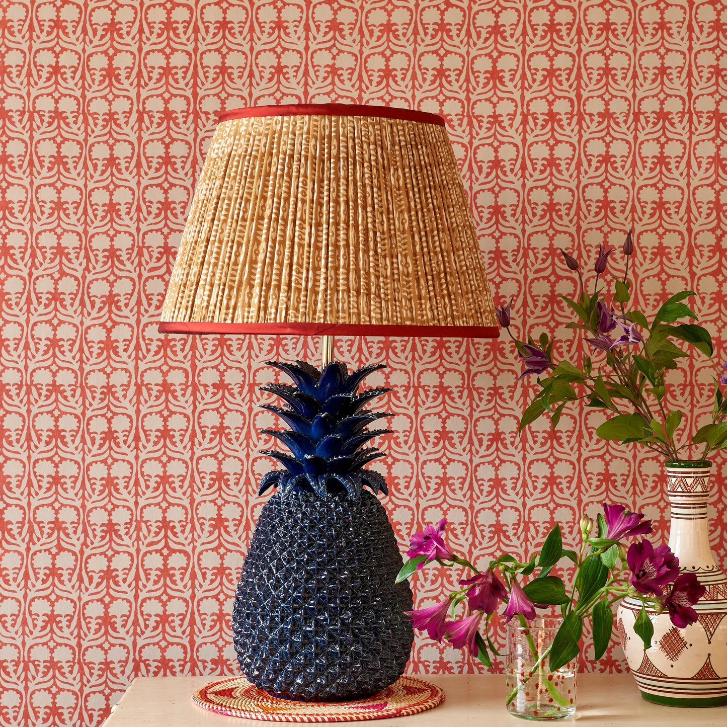 Ashok Orange on Natural Wallpaper Roll