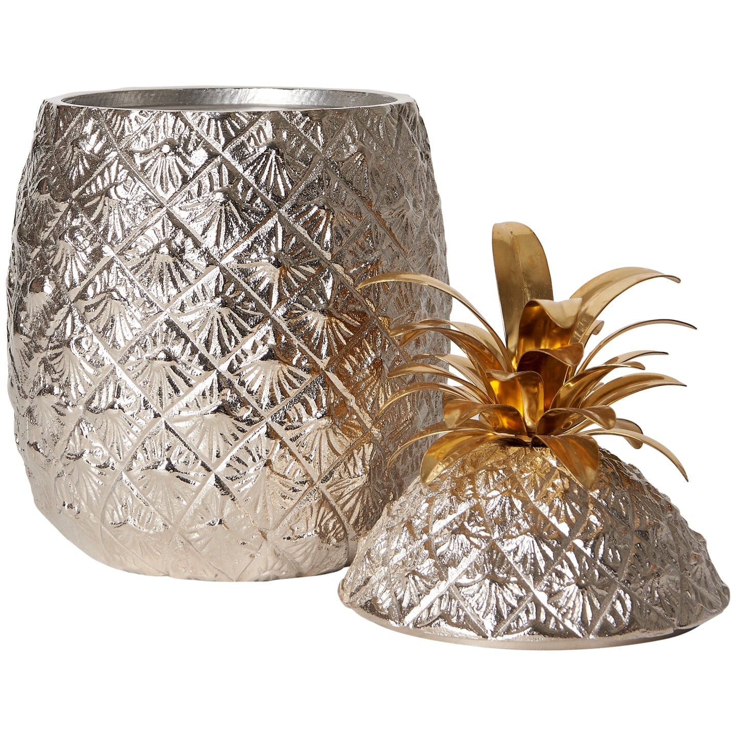 Large Silver-Plated Pineapple Ice Bucket with Brass Leaves