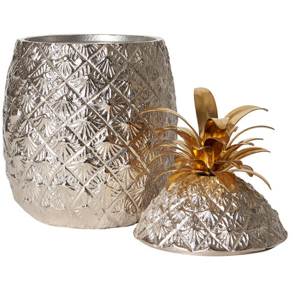 Large Silver-Plated Pineapple Ice Bucket with Brass Leaves