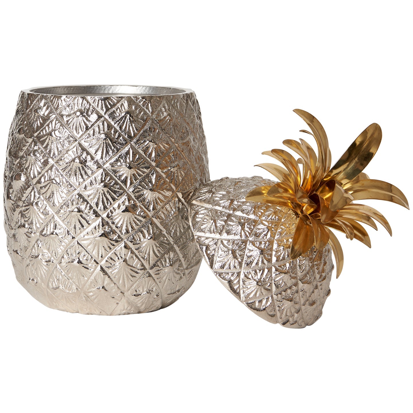 Large Silver-Plated Pineapple Ice Bucket with Brass Leaves