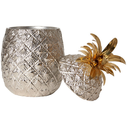 Large Silver-Plated Pineapple Ice Bucket with Brass Leaves