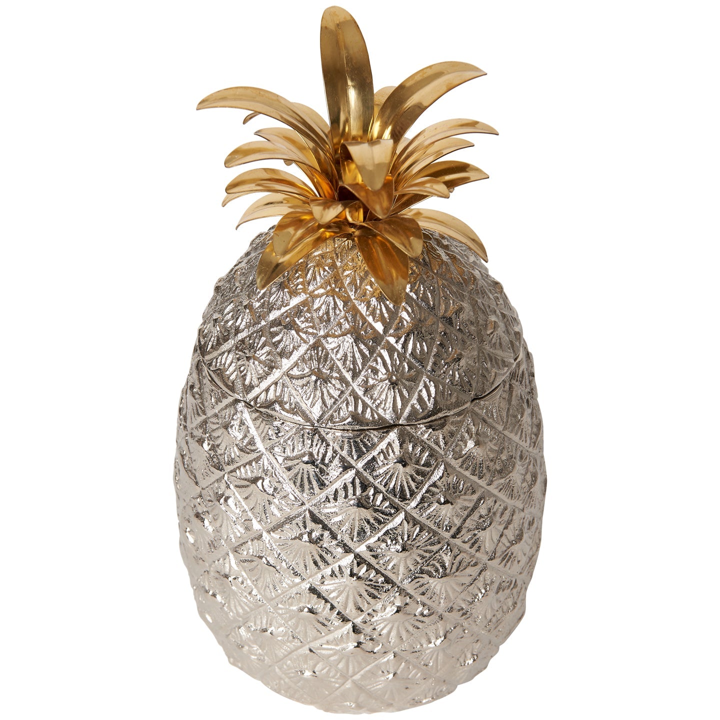 Large Silver-Plated Pineapple Ice Bucket with Brass Leaves