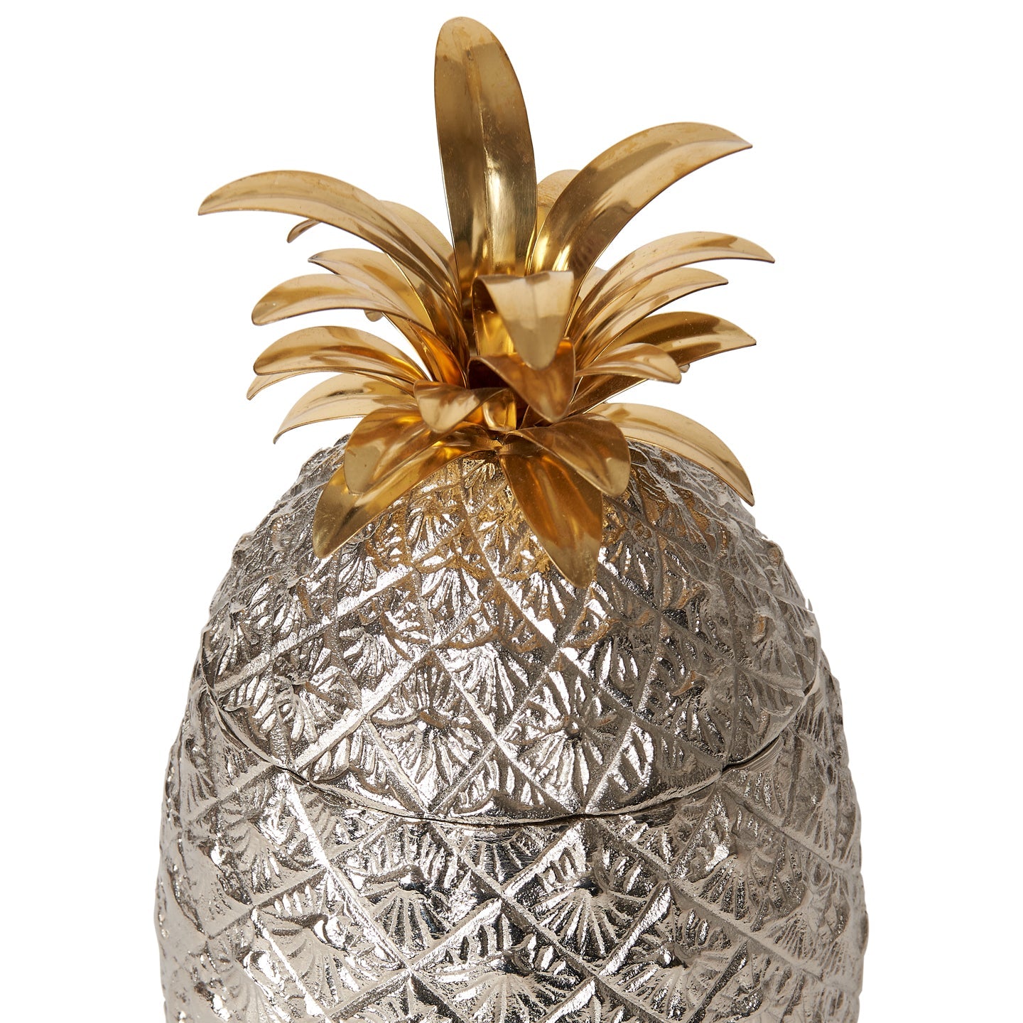 Large Silver-Plated Pineapple Ice Bucket with Brass Leaves