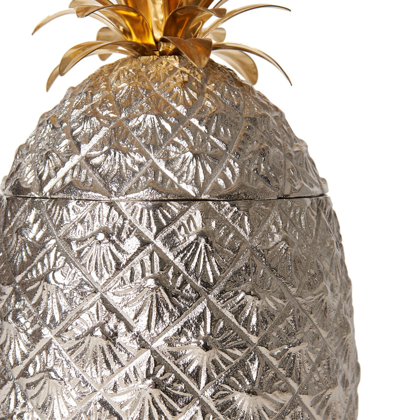 Large Silver-Plated Pineapple Ice Bucket with Brass Leaves