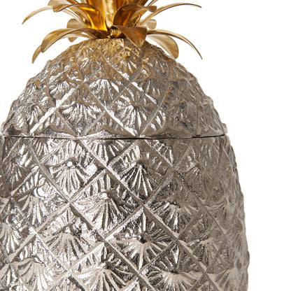 Large Silver-Plated Pineapple Ice Bucket with Brass Leaves