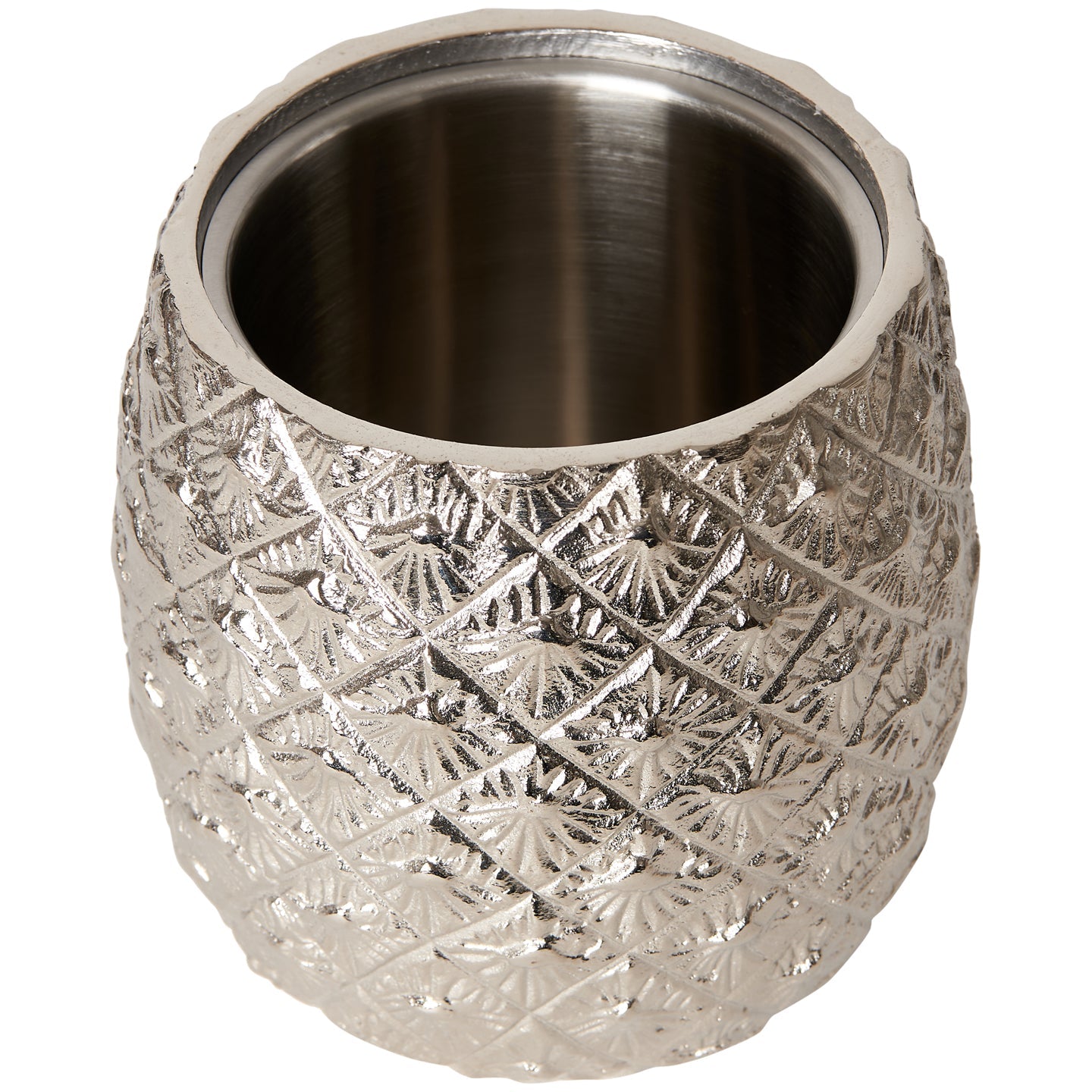 Large Silver-Plated Pineapple Ice Bucket with Brass Leaves