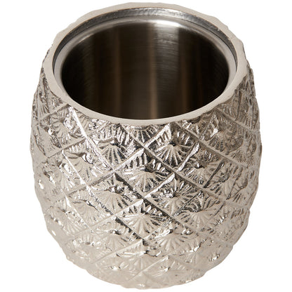 Large Silver-Plated Pineapple Ice Bucket with Brass Leaves