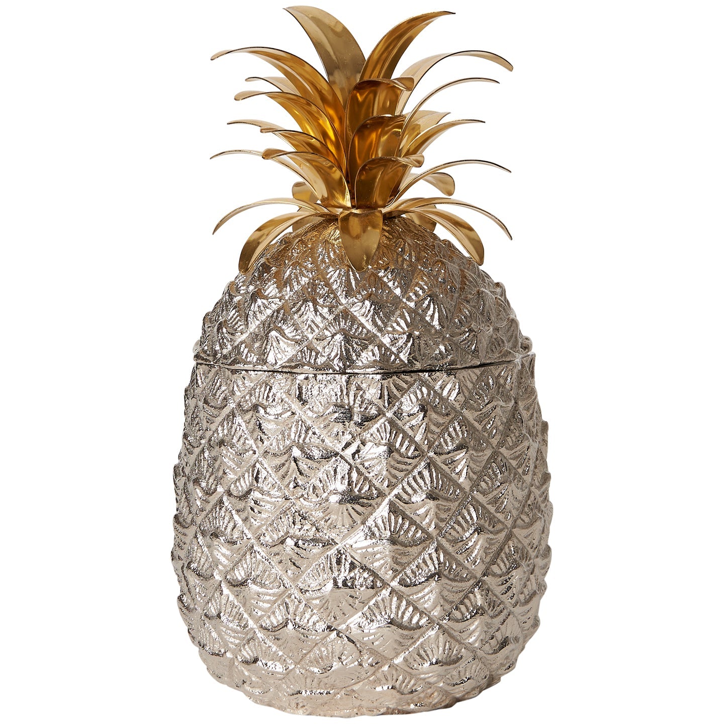 Small Silver-Plated Pineapple Ice Bucket with Brass Leaves
