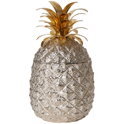 Small Silver-Plated Pineapple Ice Bucket with Brass Leaves