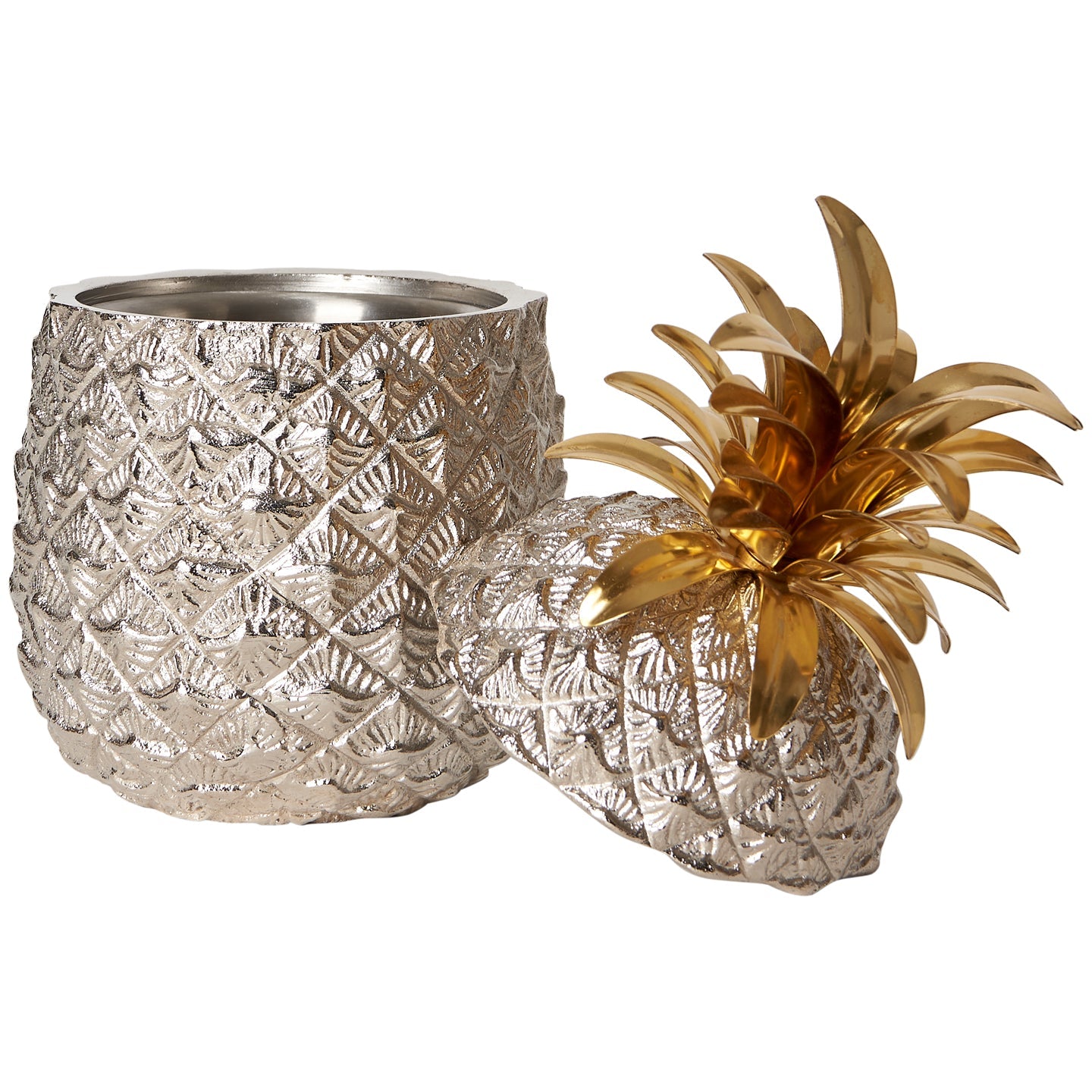 Small Silver-Plated Pineapple Ice Bucket with Brass Leaves