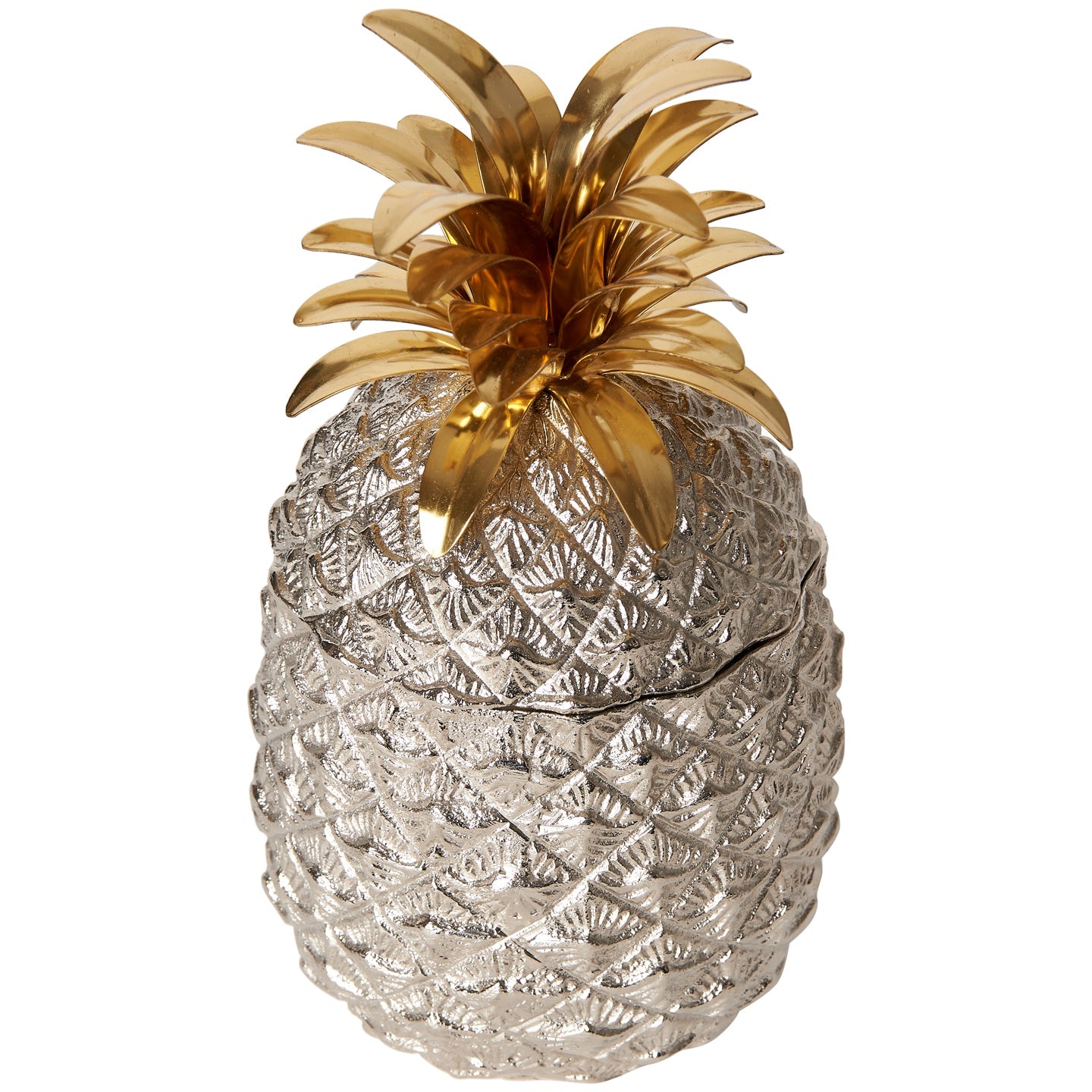Small Silver-Plated Pineapple Ice Bucket with Brass Leaves