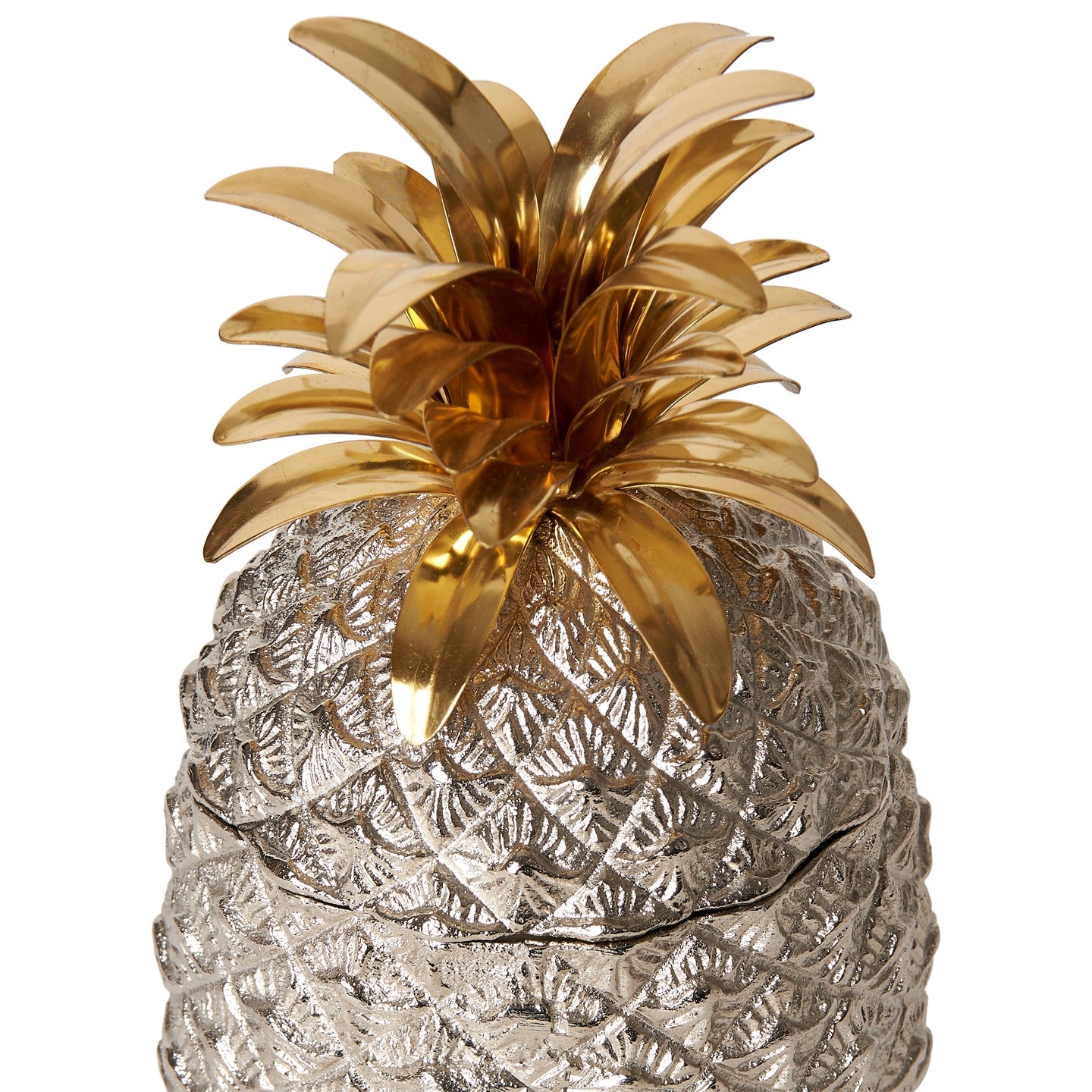 Small Silver-Plated Pineapple Ice Bucket with Brass Leaves