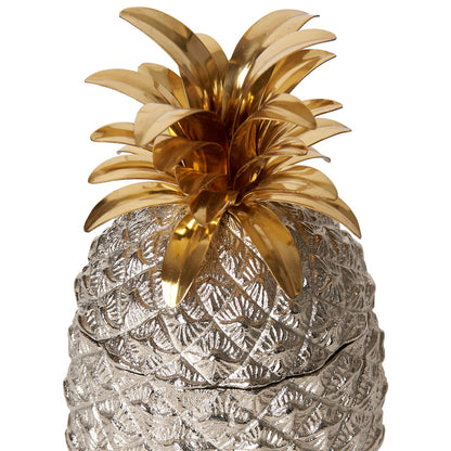 Small Silver-Plated Pineapple Ice Bucket with Brass Leaves