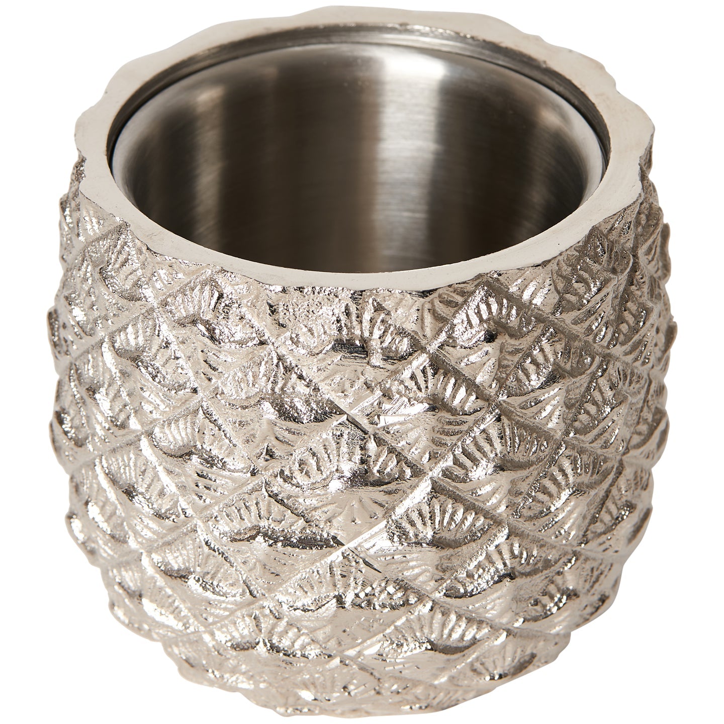 Small Silver-Plated Pineapple Ice Bucket with Brass Leaves