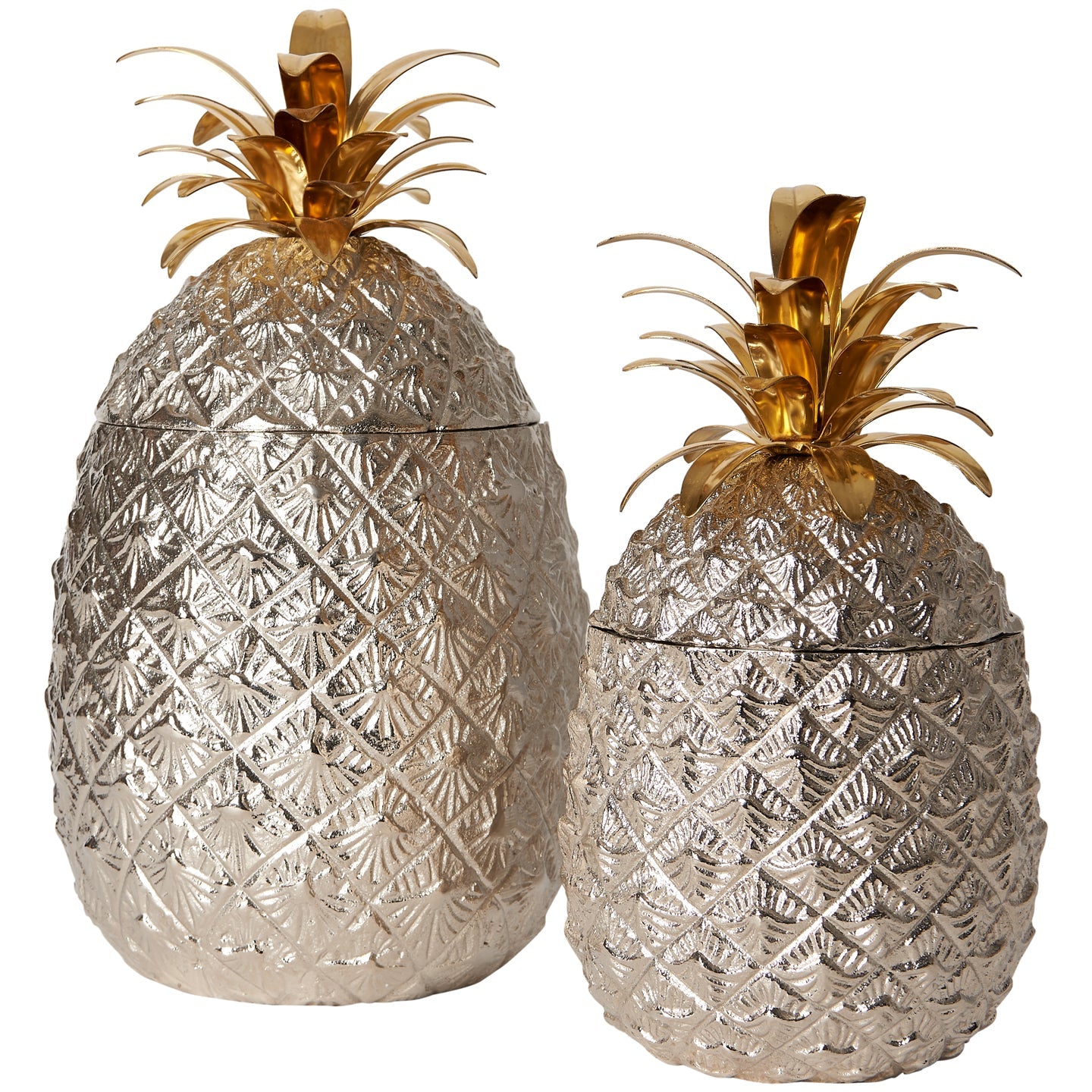 Small Silver-Plated Pineapple Ice Bucket with Brass Leaves