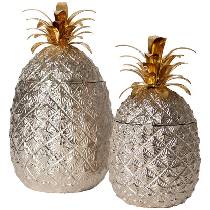 Small Silver-Plated Pineapple Ice Bucket with Brass Leaves