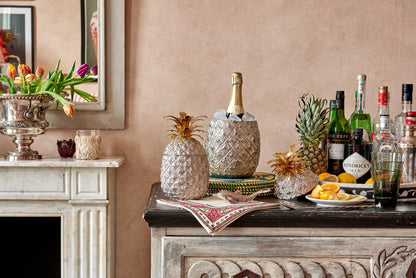 Small Silver-Plated Pineapple Ice Bucket with Brass Leaves
