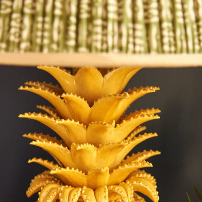 White on Green Tribal Pleated Silk Lampshade with Gold Trim