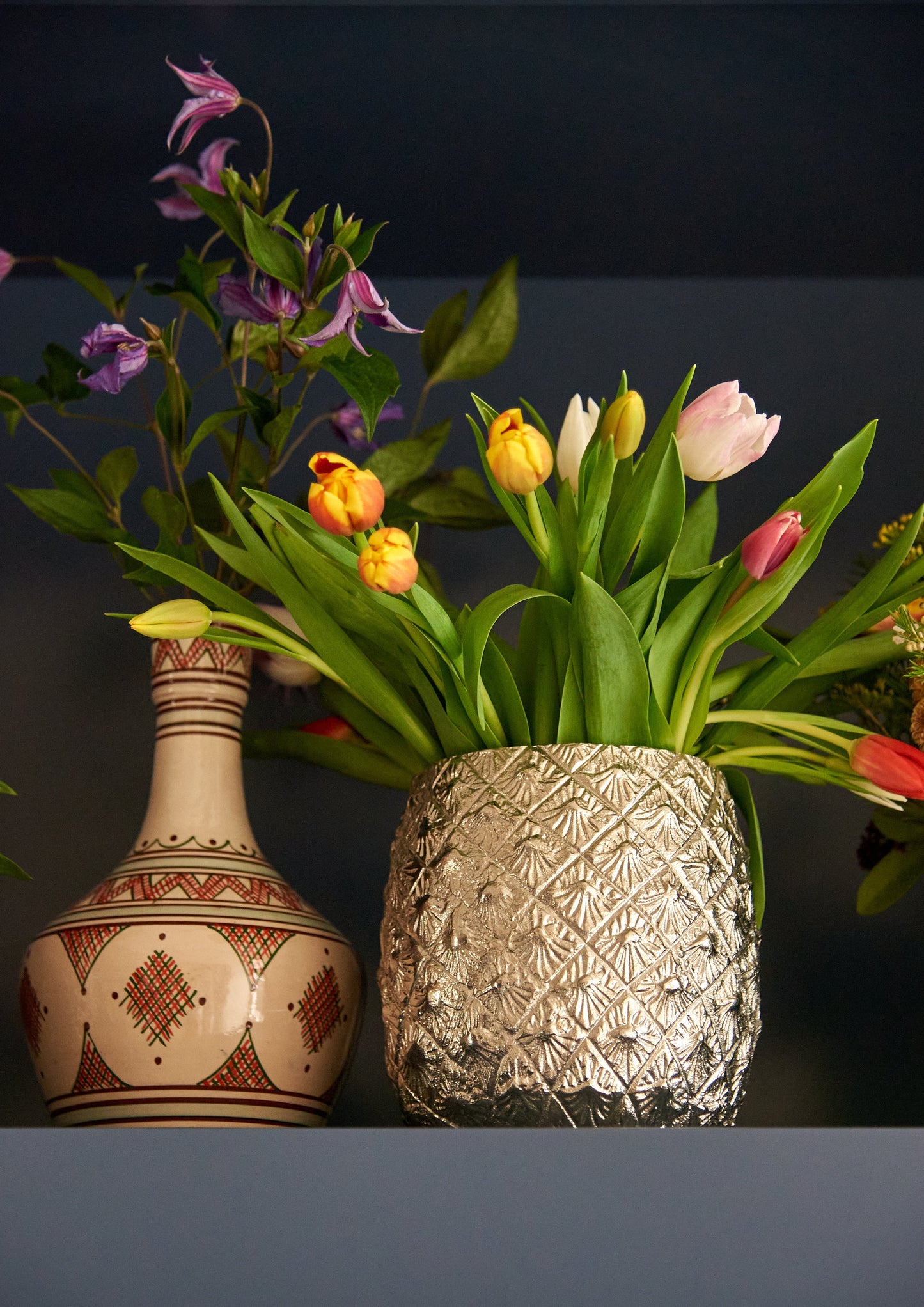 Large Silver-Plated Pineapple Ice Bucket with Brass Leaves