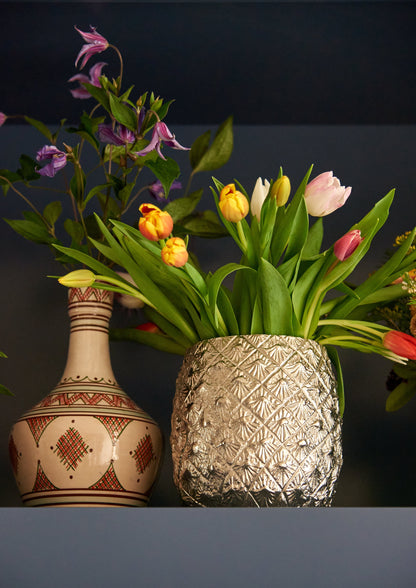Large Silver-Plated Pineapple Ice Bucket with Brass Leaves