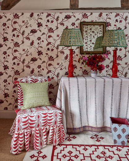 Slipper Chair in Zanzibar Raspberry with Loose Pleated Skirt