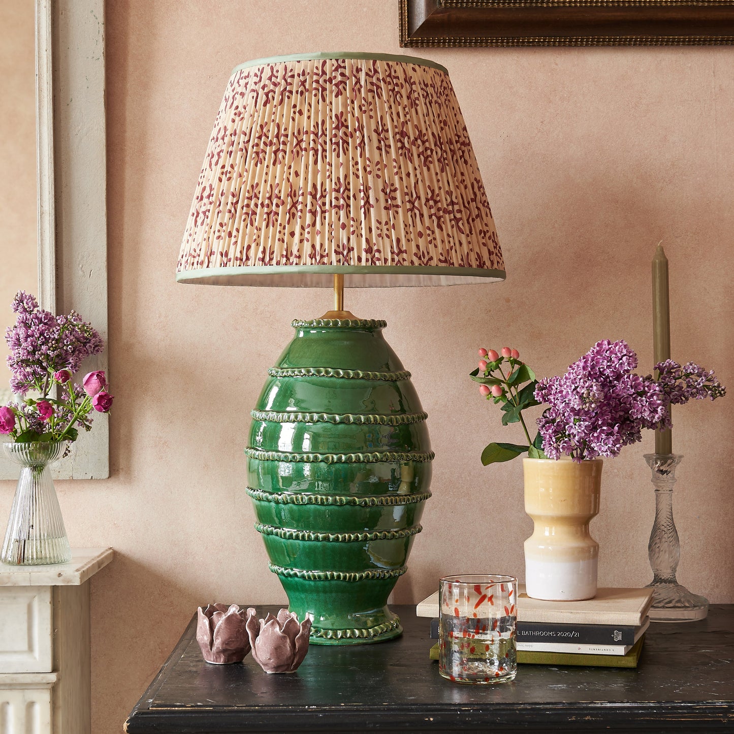 Green Wiggle Ribbed Urn Ceramic Lamp Base