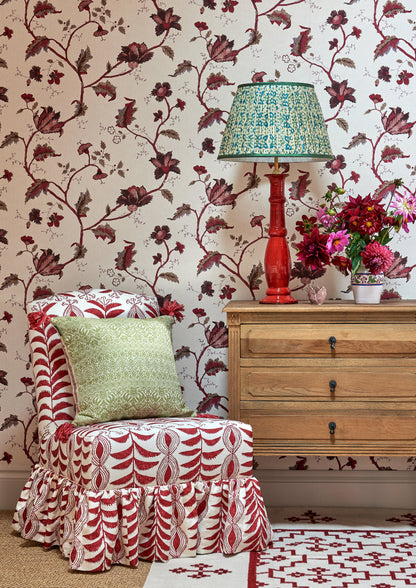 Buriam Lime and Ticking Stripe Rose Cushion with Pink Tassels