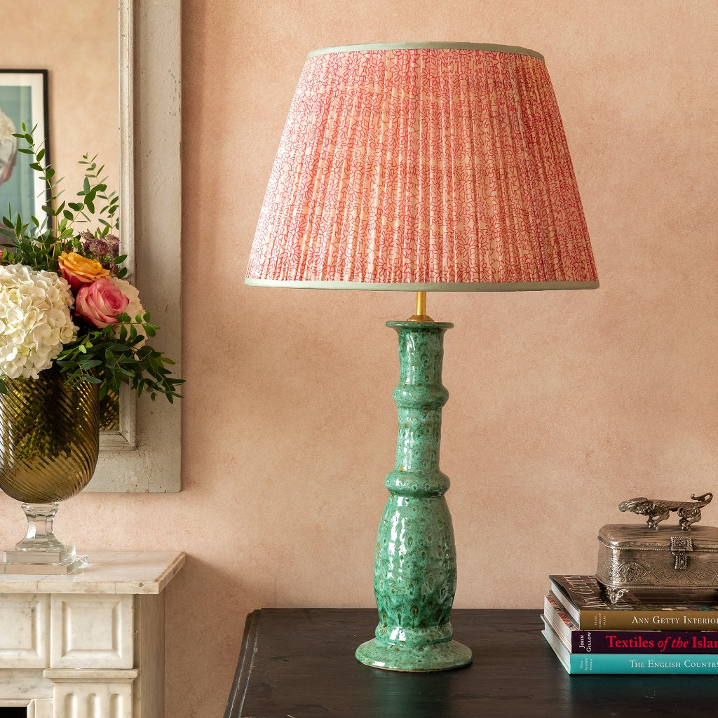 Aqua and Gold Candlestick Ceramic Lamp Base | Penny Morrison