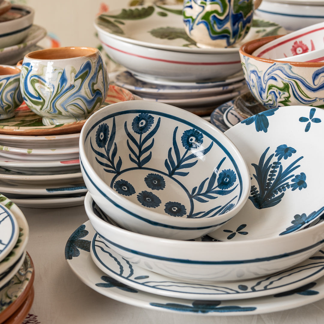 Blue Summer Flower Ceramic Pudding Bowl