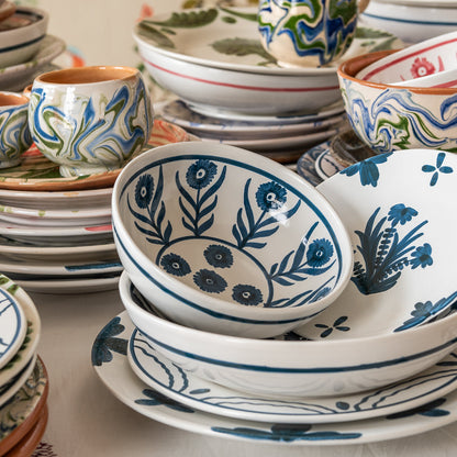 Blue Summer Flower Ceramic Pudding Bowl